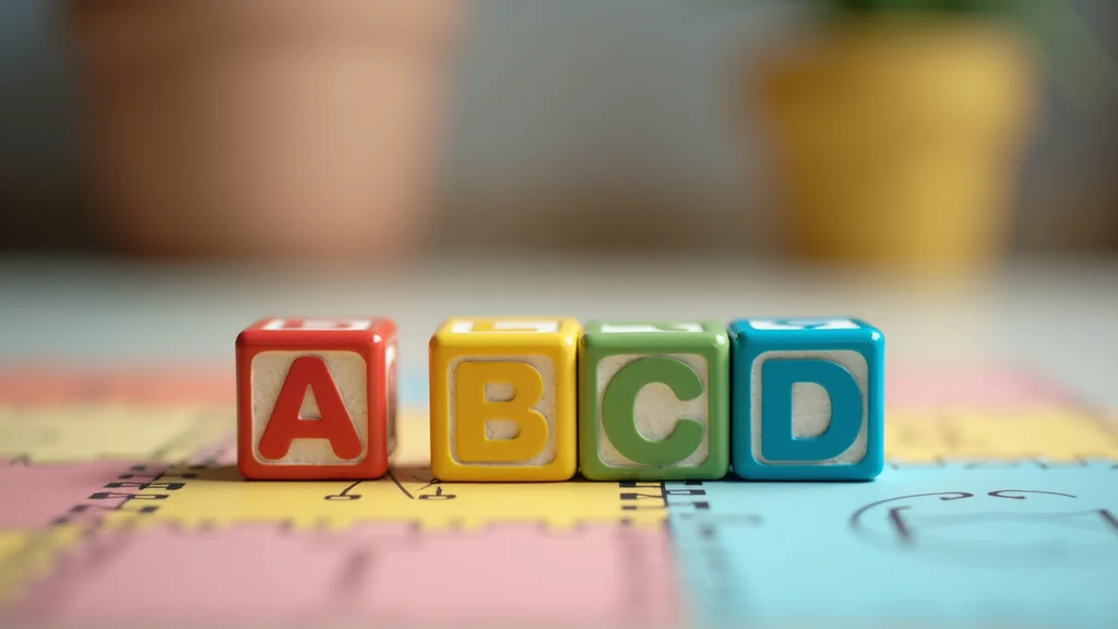 Close-up of colorful alphabet blocks arranged on a playful mat