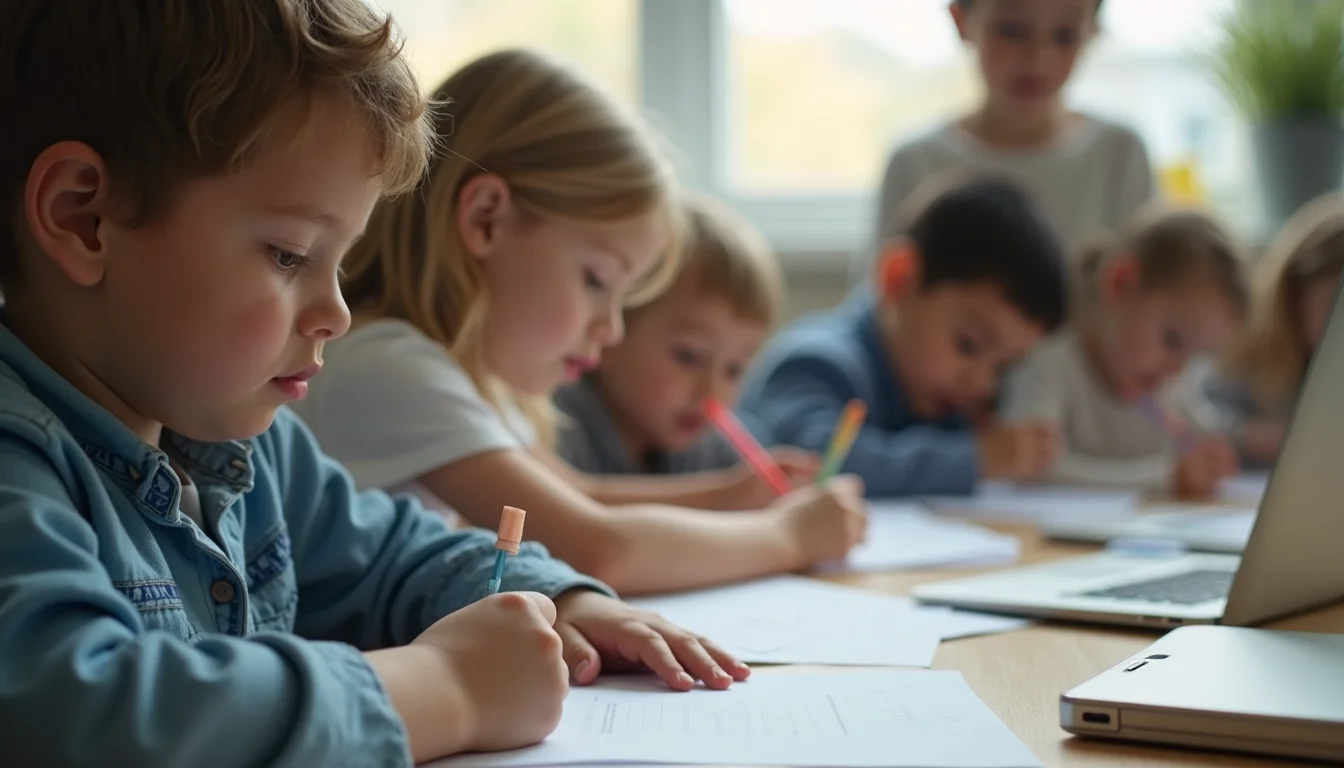 Close-up view of children engaged in an educational activity