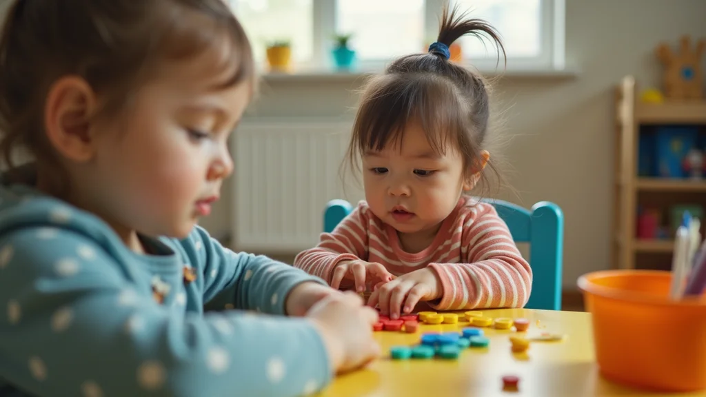 High angle view of children engaged in safe play at daycare