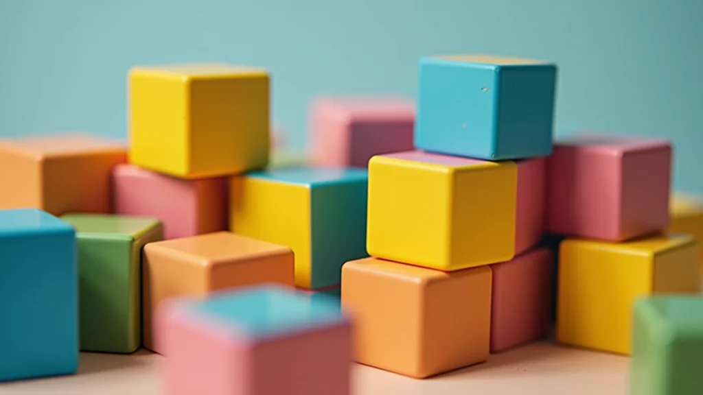 Close-up view of colorful building blocks stacked together