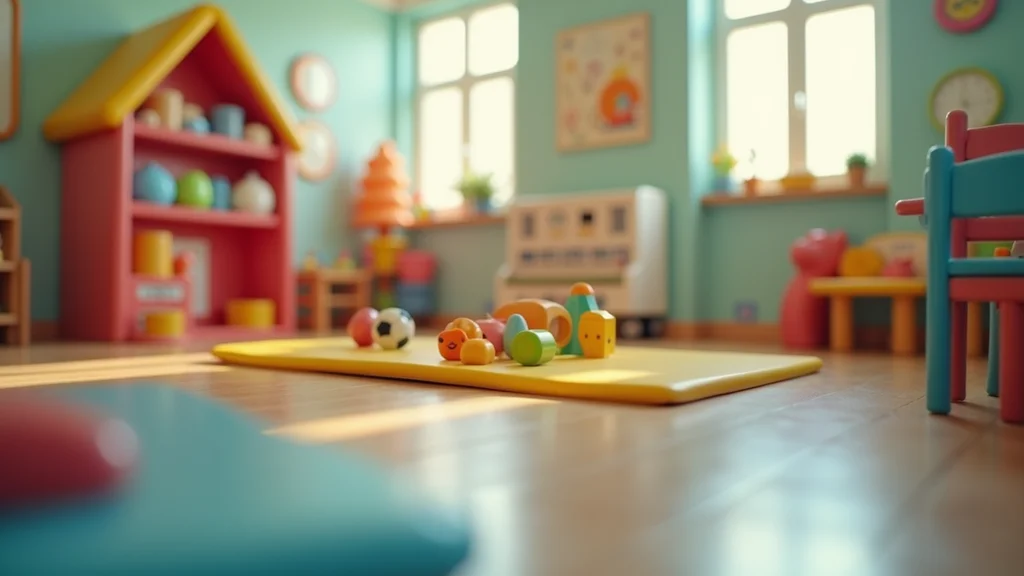 Close-up view of a well-organized child-safe play area in a daycare